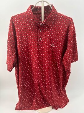 Rhoback Polo Shirt Red Bulldog Print Performance Golf Polo Men’s XL Stretch